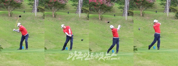제5회 대동포럼의장배 골프대회에서 스윙 연습을 하는 5회 유종훈 동문.