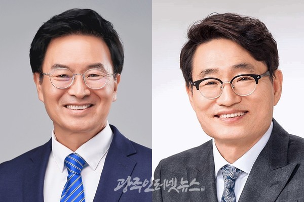 제22대 국회의원 선거 광주 동구남구갑 후보 (왼쪽부터) 정진욱, 강현구 후보.